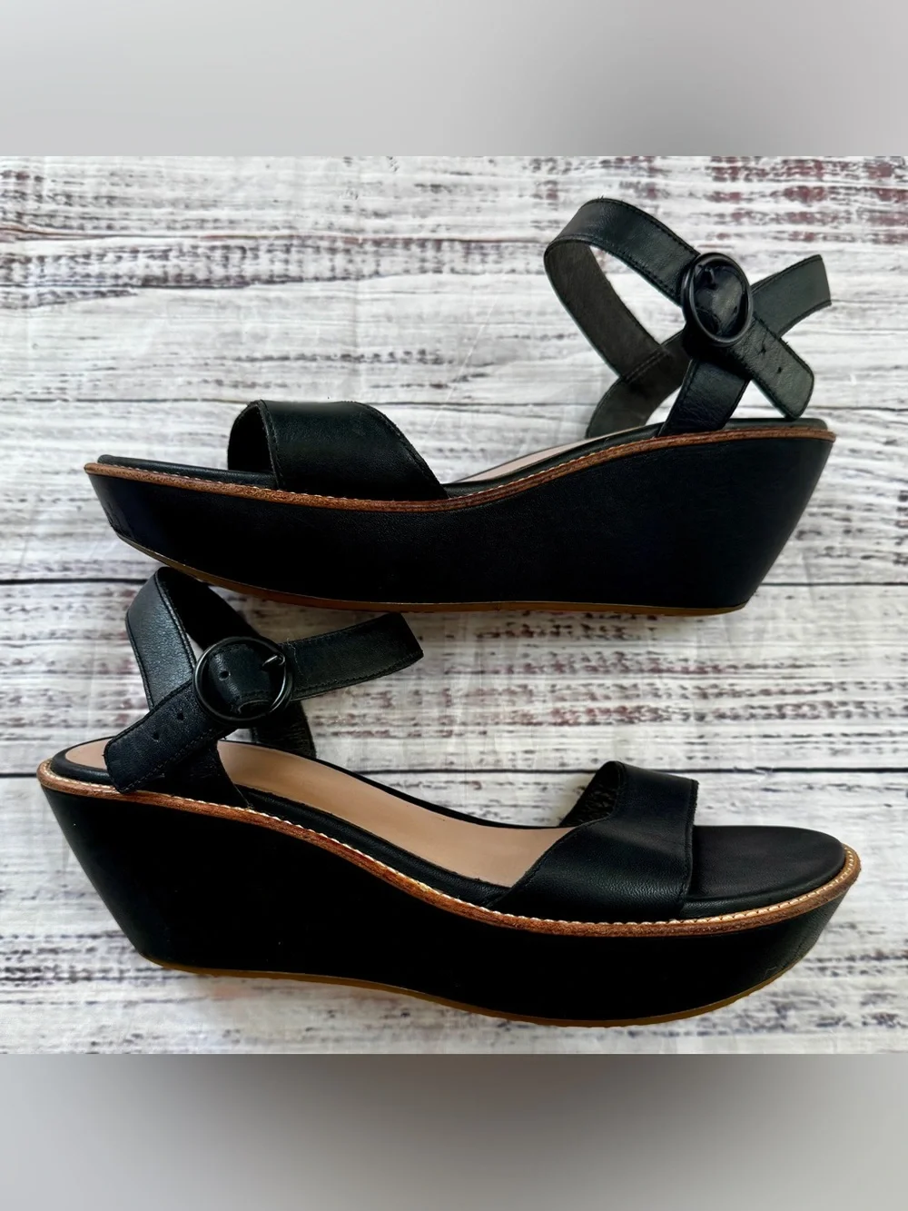 Camper Black Platform Wedge Sandal Ankle Strap  9 EU 40